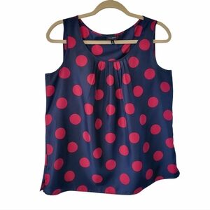 TALBOTS Navy Blue and Red Polka Dots Spring Summer Casual Top Polyester LIKE NEW